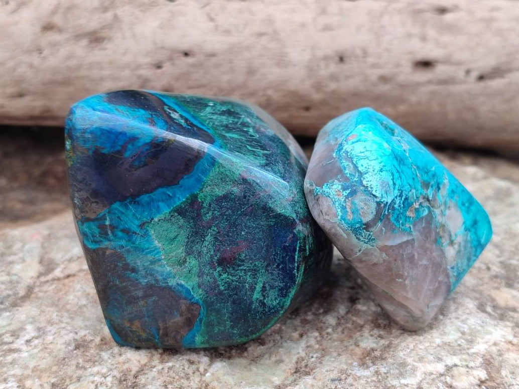Polished Shattuckite Malachite and Bornite Free Forms x 6 From Kaokoveld, Namibia - Toprock Gemstones and Minerals 
