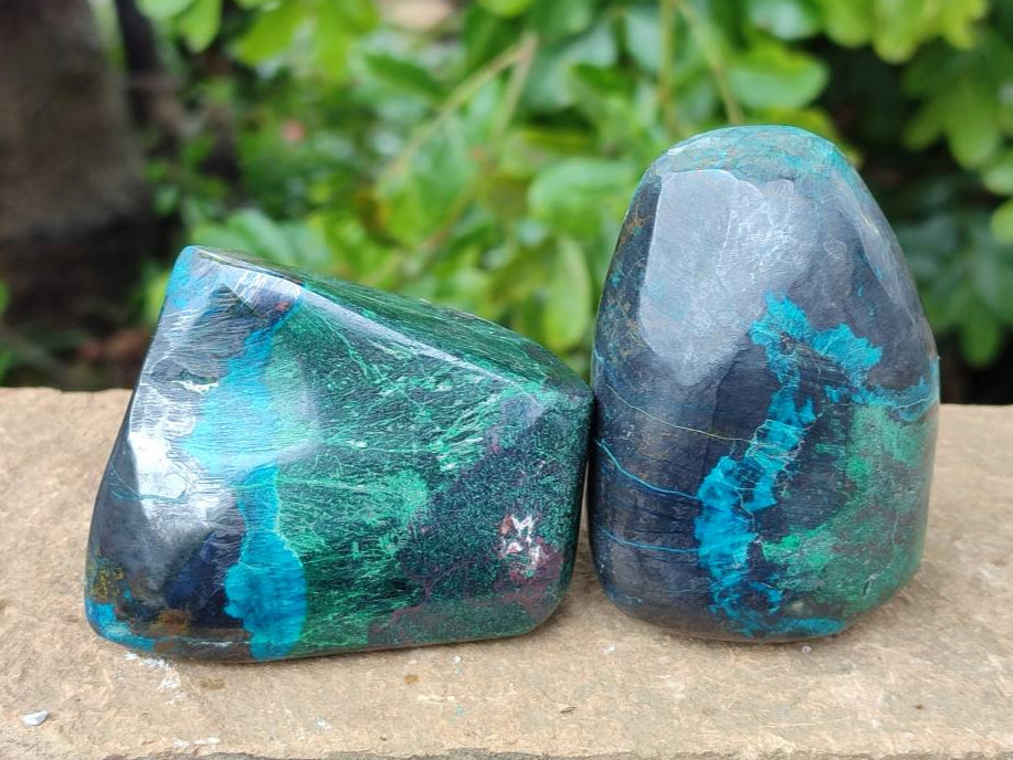Polished Shattuckite Malachite and Bornite Free Forms x 6 From Kaokoveld, Namibia - Toprock Gemstones and Minerals 