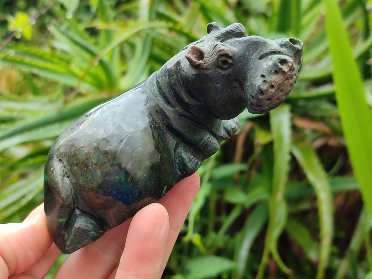 Hand Made Verdite Hippo Carvings x 3 From Nyanga, Zimbabwe - Toprock Gemstones and Minerals 