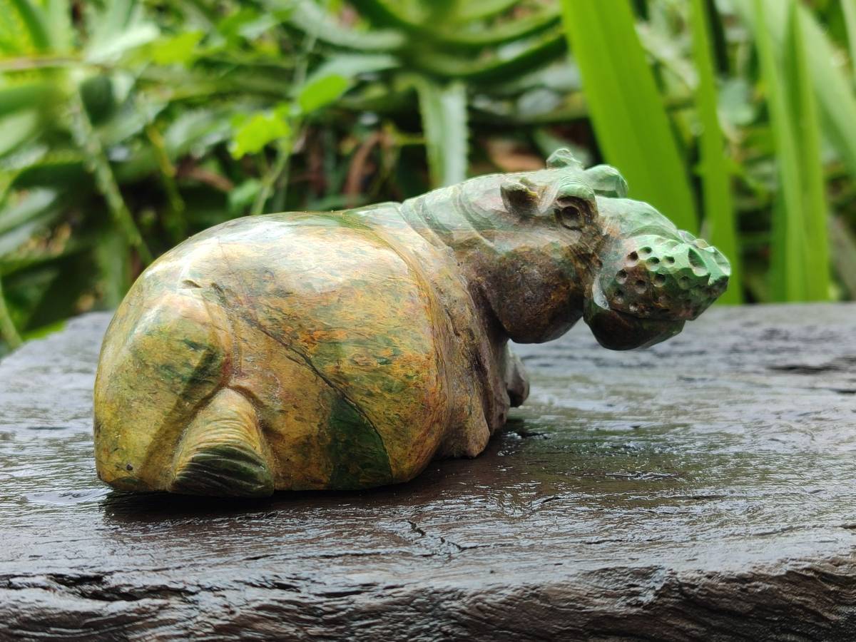 Hand Made Verdite Hippo Carvings x 3 From Nyanga, Zimbabwe - Toprock Gemstones and Minerals 