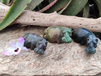 Hand Made Verdite Hippo Carvings x 3 From Nyanga, Zimbabwe