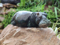 Hand Made Verdite Hippo Carvings x 3 From Nyanga, Zimbabwe