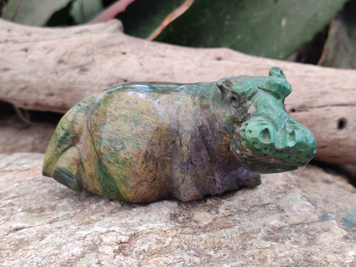 Hand Made Verdite Hippo Carvings x 3 From Nyanga, Zimbabwe - Toprock Gemstones and Minerals 