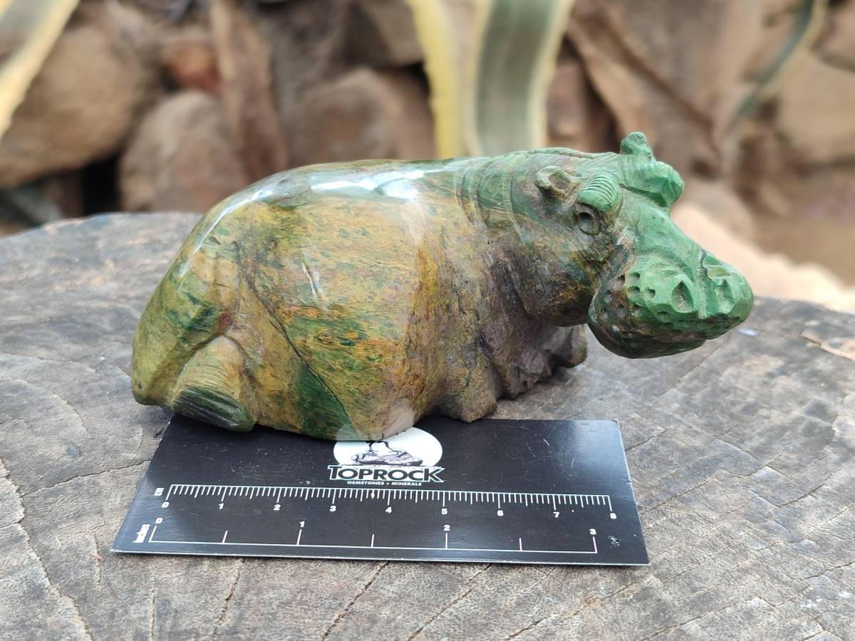 Hand Made Verdite Hippo Carvings x 3 From Nyanga, Zimbabwe - Toprock Gemstones and Minerals 