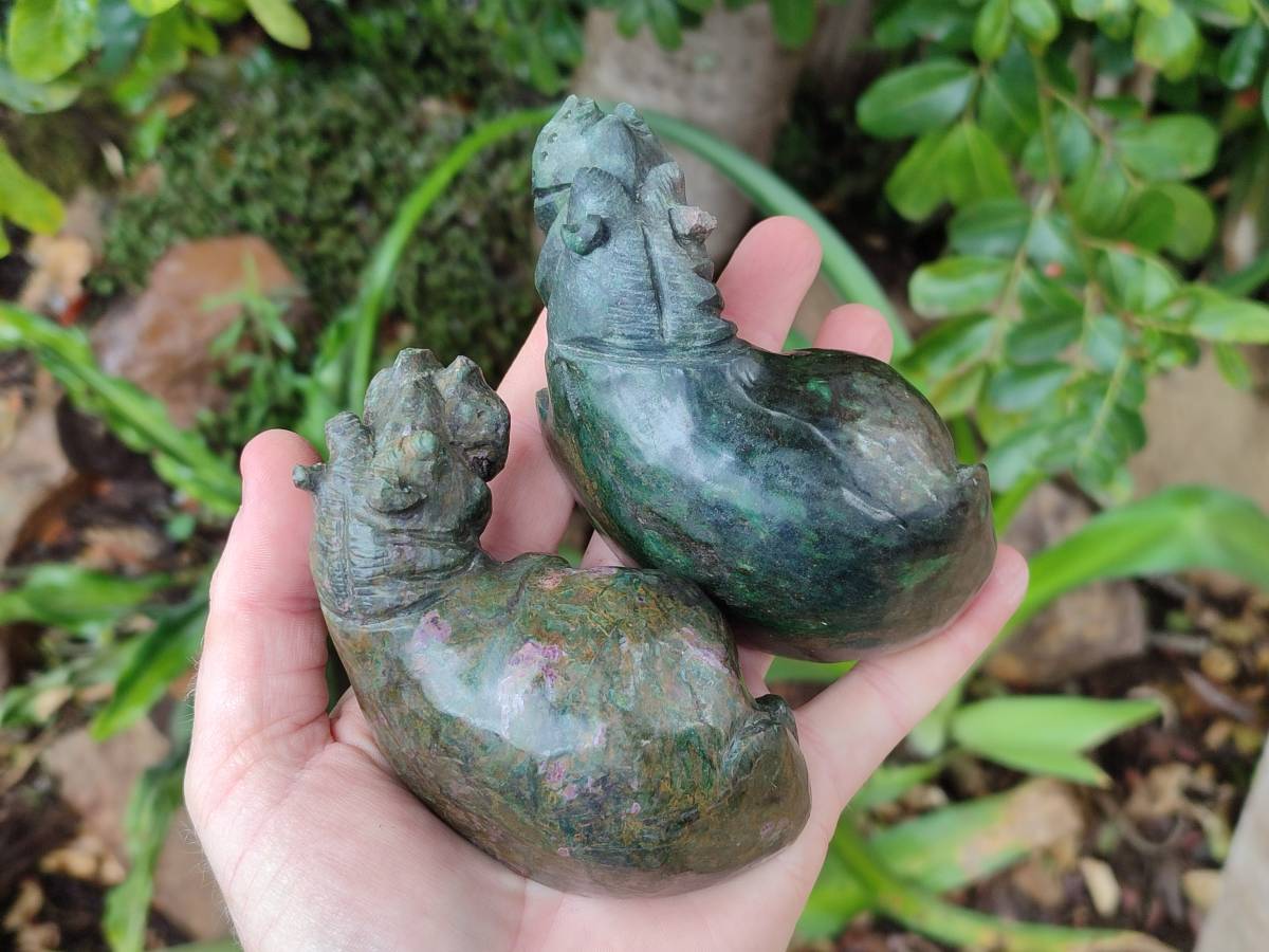 Hand Made Verdite Hippo Carvings x 3 From Nyanga, Zimbabwe - Toprock Gemstones and Minerals 