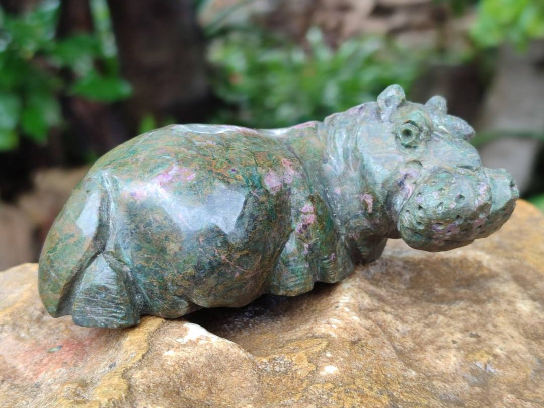 Hand Made Verdite Hippo Carvings x 3 From Nyanga, Zimbabwe - Toprock Gemstones and Minerals 