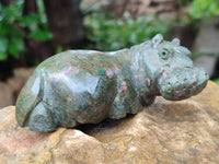 Hand Made Verdite Hippo Carvings x 3 From Nyanga, Zimbabwe