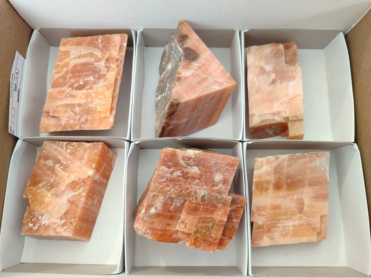 Natural Sunset Orange Calcite Specimens x 6 From Spitzkop, Namibia - Toprock Gemstones and Minerals 