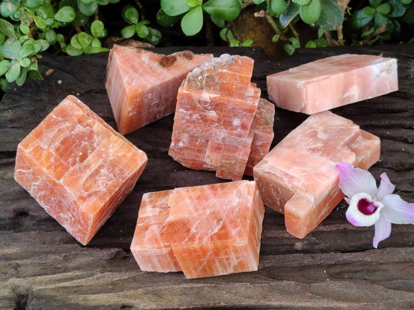 Natural Sunset Orange Calcite Specimens x 6 From Spitzkop, Namibia