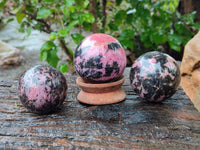 Polished Rhodonite Spheres x 3 From Ambindavato, Madagascar