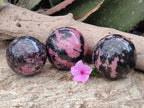 Polished Rhodonite Spheres x 3 From Ambindavato, Madagascar - Toprock Gemstones and Minerals 
