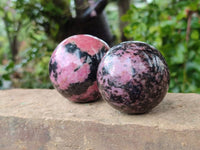Polished Rhodonite Spheres x 3 From Ambindavato, Madagascar