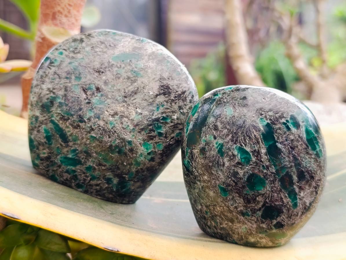Polished Emerald Mica 'Mutokolite' Standing Free Forms x 4 From Mutoko, Zimbabwe - Toprock Gemstones and Minerals 