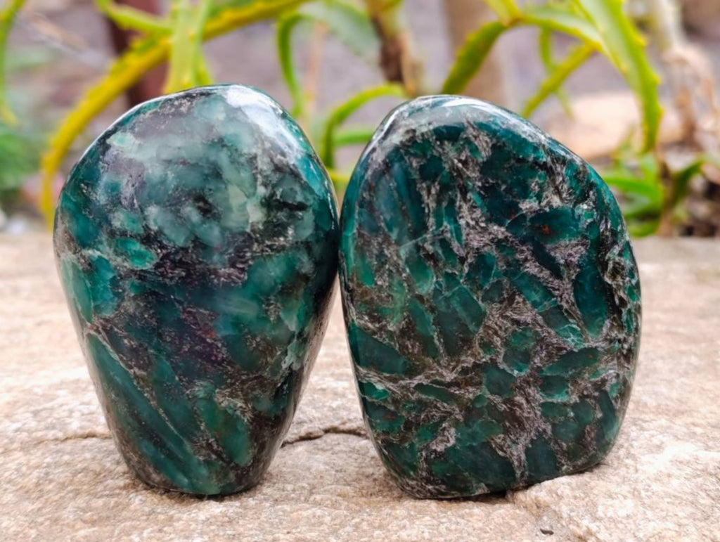 Polished Emerald Mica 'Mutokolite' Standing Free Forms x 4 From Mutoko, Zimbabwe - Toprock Gemstones and Minerals 
