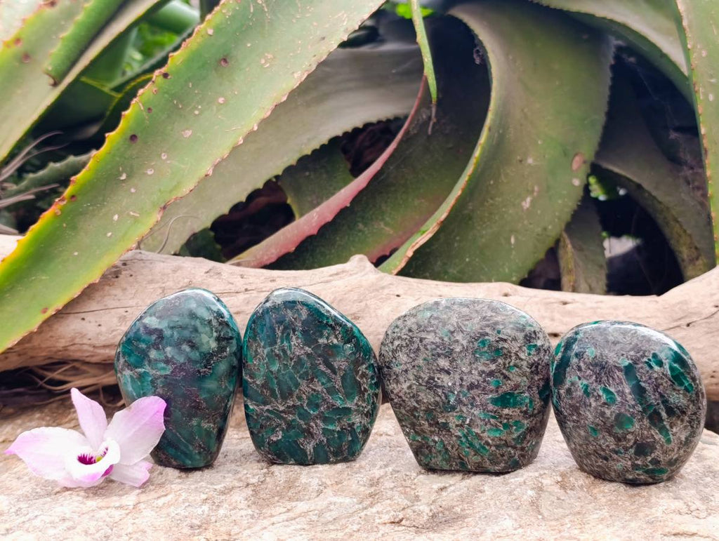 Polished Emerald Mica 'Mutokolite' Standing Free Forms x 4 From Mutoko, Zimbabwe - Toprock Gemstones and Minerals 
