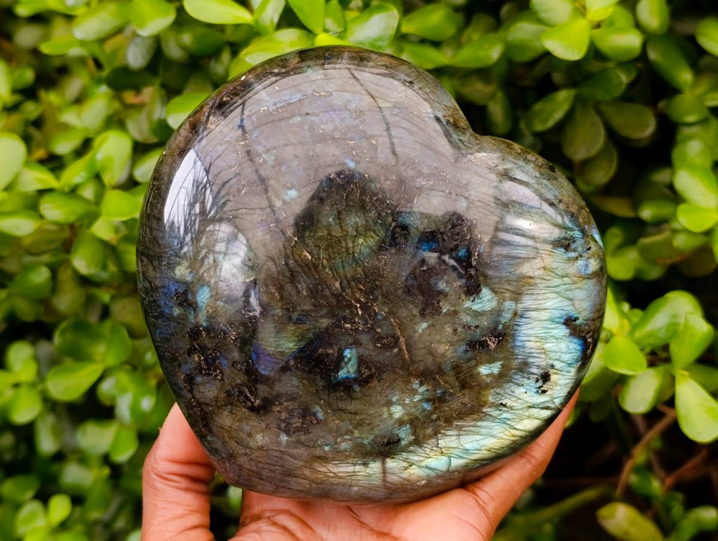 Polished Labradorite Hearts x 2 From Tulear, Madagascar - Toprock Gemstones and Minerals 