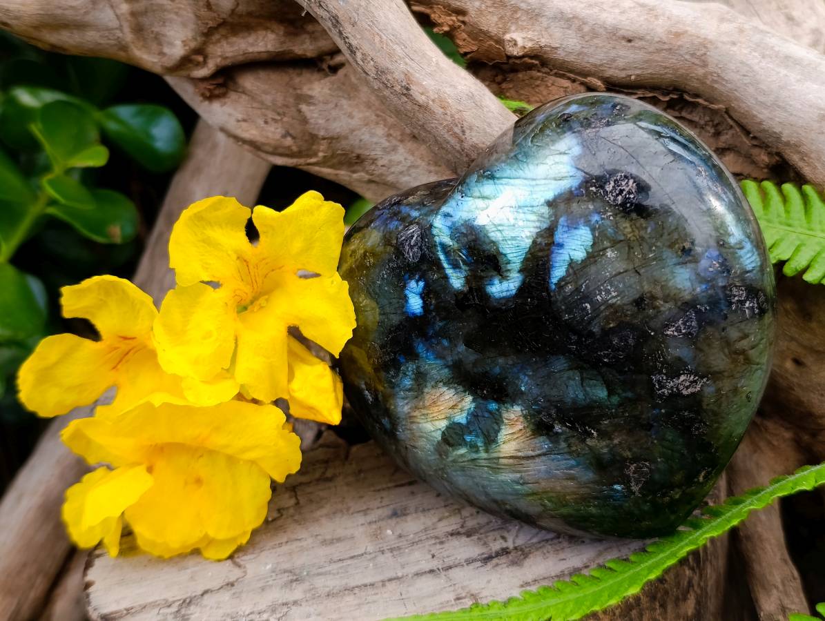 Polished Labradorite Hearts x 2 From Tulear, Madagascar - Toprock Gemstones and Minerals 