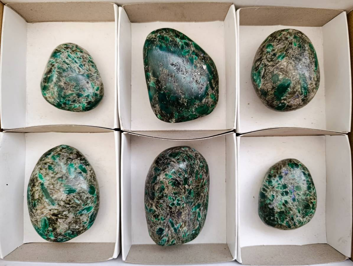 Polished Emerald Mica 'Mutokolite' Free Forms x 6 From Mutoko, Zimbabwe - Toprock Gemstones and Minerals 