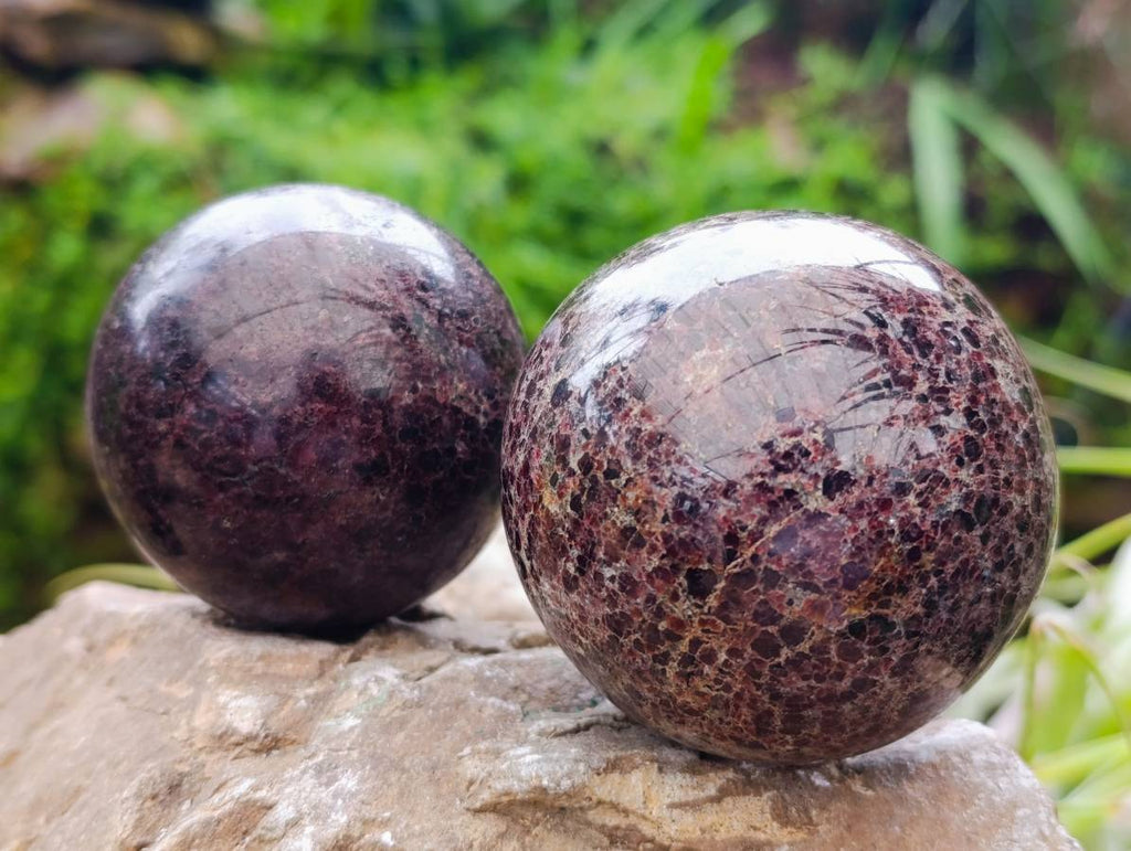 Polished Garnet Spheres x 2 From Mahajanga, Madagascar - Toprock Gemstones and Minerals 