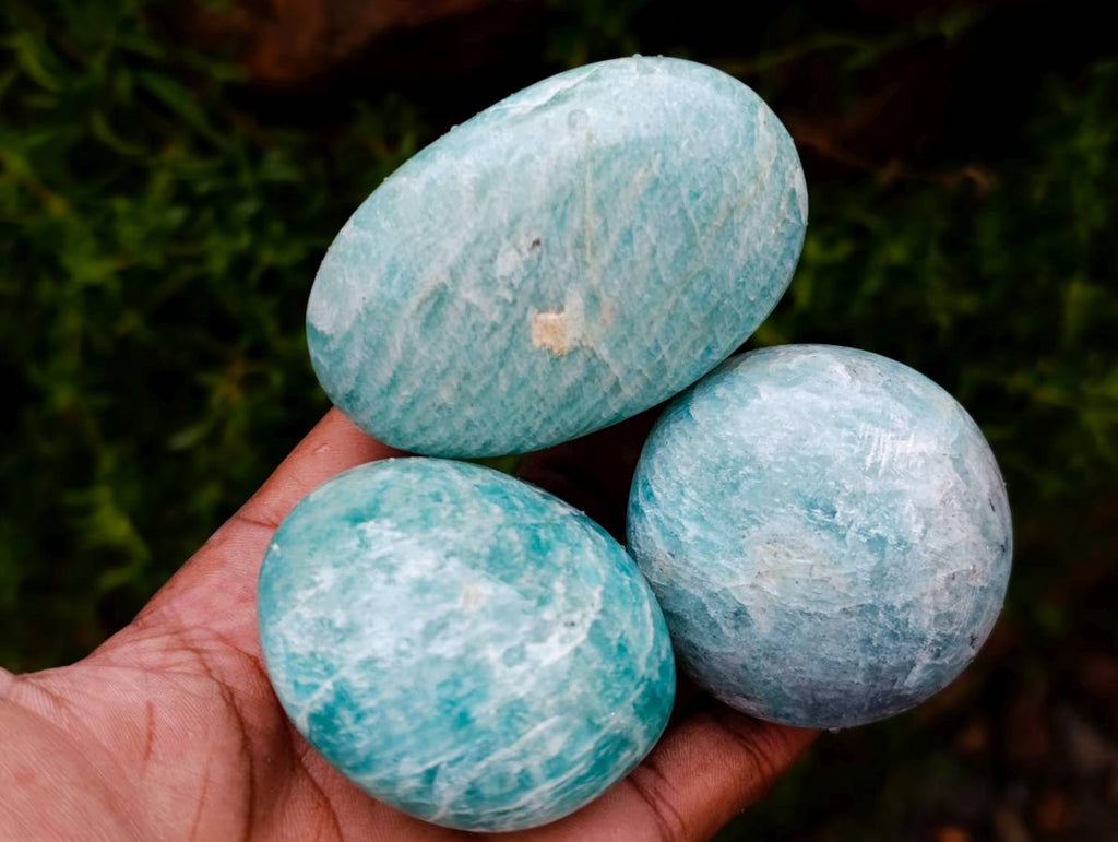 Polished Amazonite Palm Stones x 12  From Madagascar - Toprock Gemstones and Minerals 