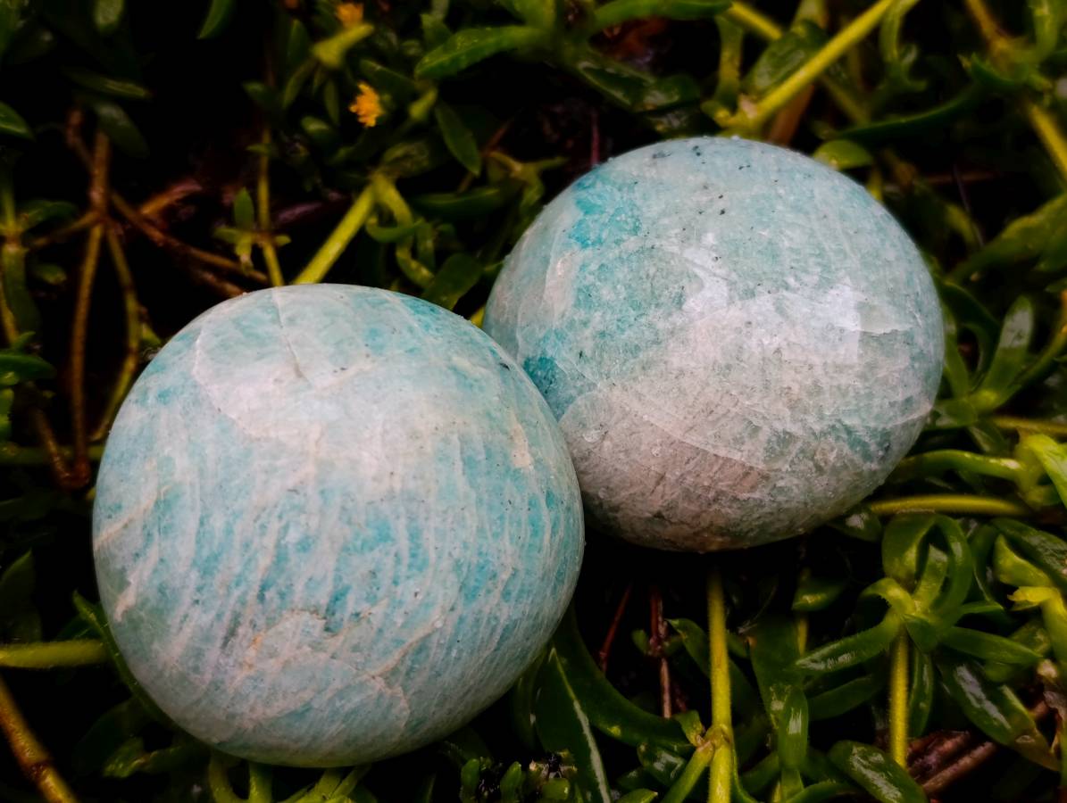Polished Amazonite Palm Stones x 12  From Madagascar - Toprock Gemstones and Minerals 