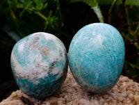 Polished Amazonite Palm Stones x 12  From Madagascar