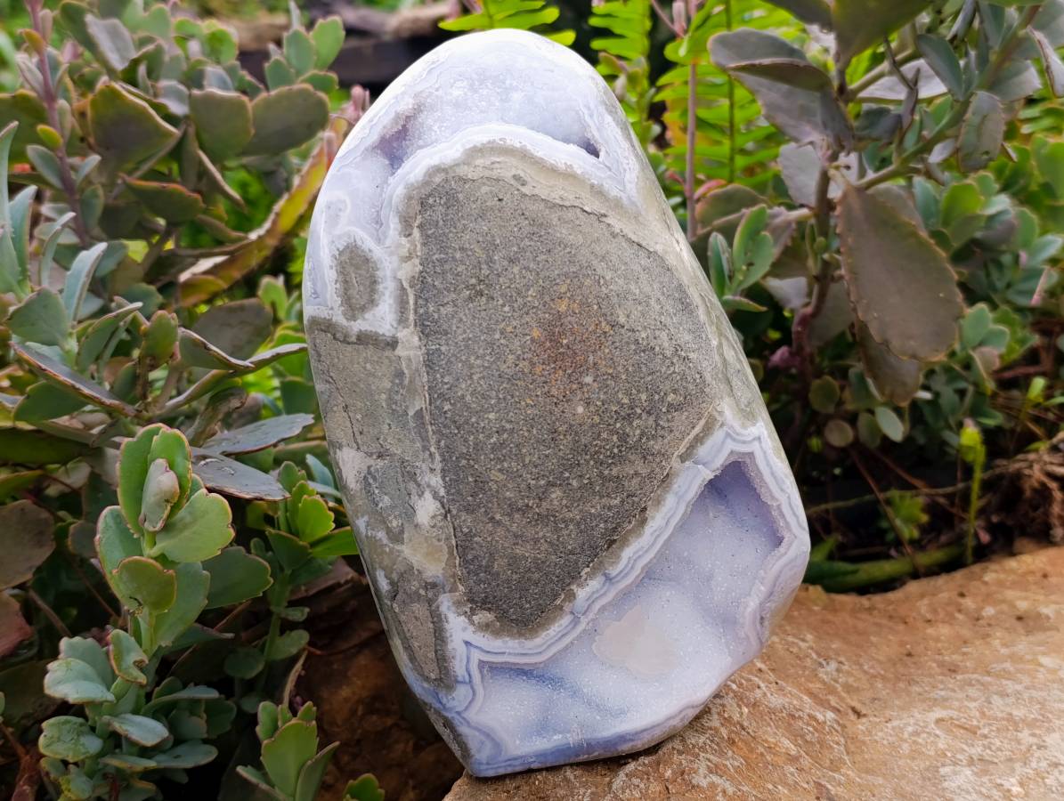 Polished Blue Lace Agate Standing Free Form x 1 From Nsanje, Malawi - Toprock Gemstones and Minerals 