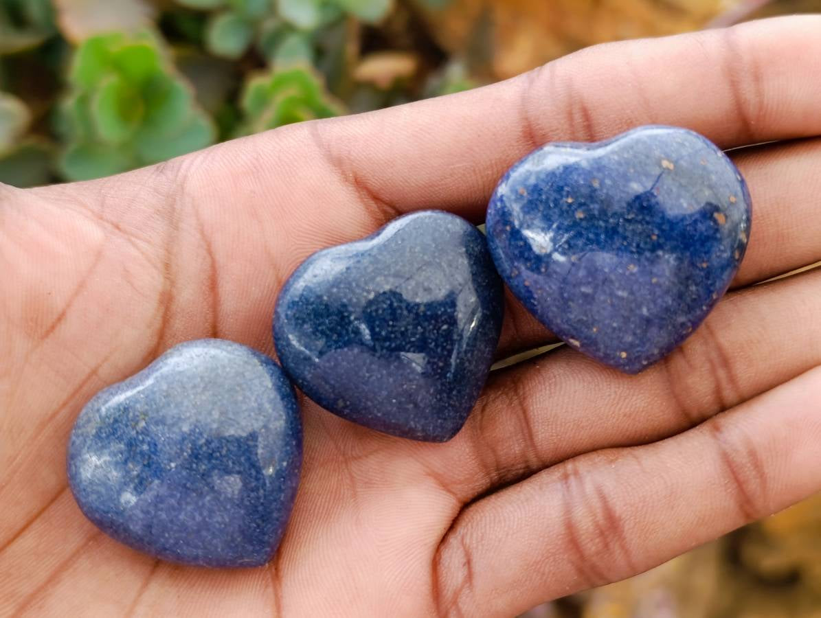 Polished Small Lazulite Hearts x 35 From Madagascar - Toprock Gemstones and Minerals 
