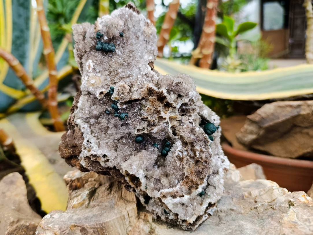 Natural Silky Ball Malachite and Drusy Quartz On Dolomite Matrix Specimens x 2 From Congo - Toprock Gemstones and Minerals 