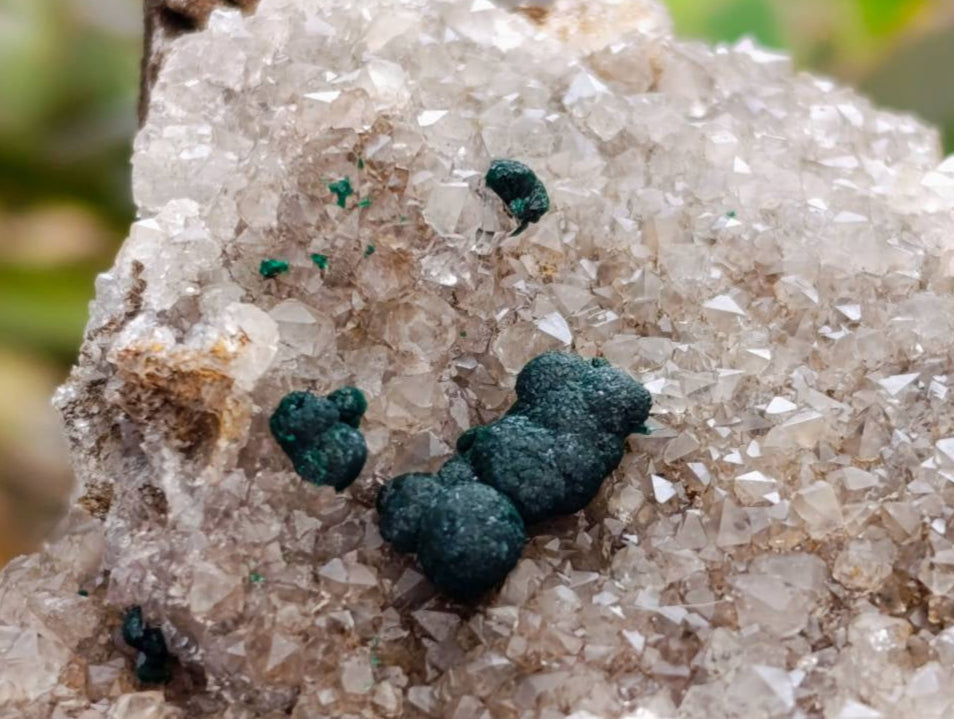 Natural Silky Ball Malachite and Drusy Quartz On Dolomite Matrix Specimens x 2 From Congo - Toprock Gemstones and Minerals 