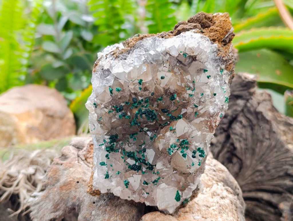 Natural Silky Ball Malachite and Drusy Quartz On Dolomite Matrix Specimens x 2 From Congo - Toprock Gemstones and Minerals 