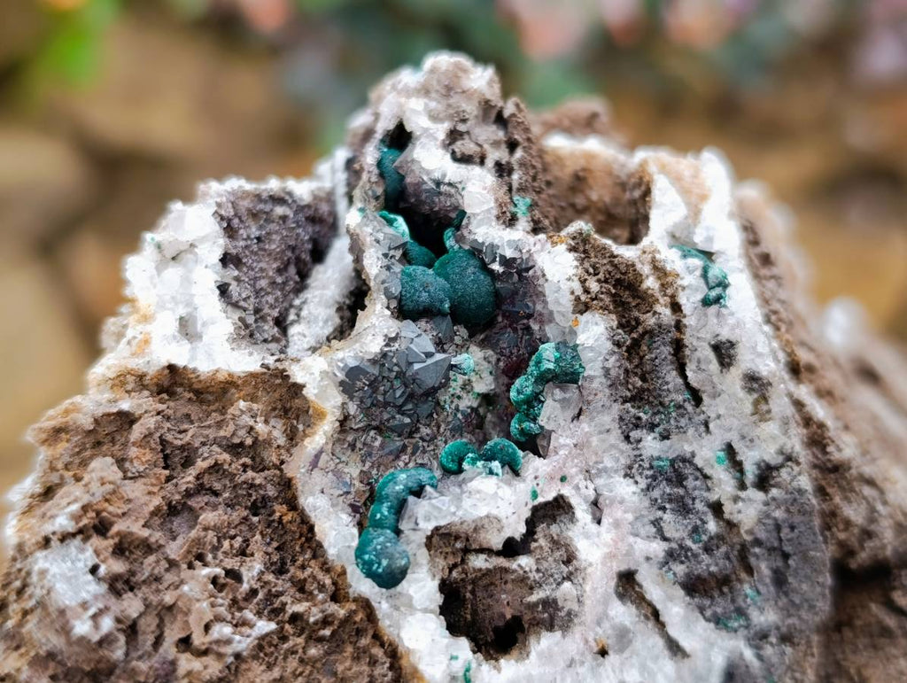 Natural Silky Ball Malachite and Drusy Quartz On Dolomite Matrix Specimens x 2 From Congo - Toprock Gemstones and Minerals 