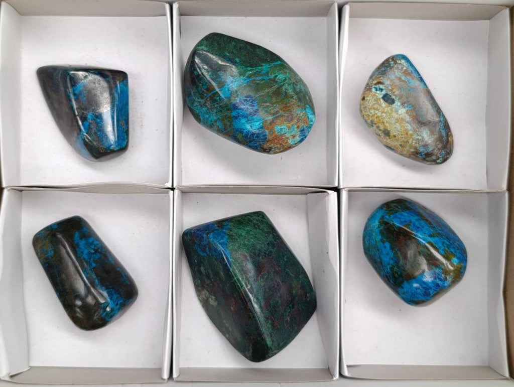 Polished Shattuckite Malachite and Bornite Free Forms x 6 From Kaokoveld, Namibia - Toprock Gemstones and Minerals 