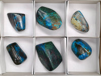 Polished Shattuckite Malachite and Bornite Free Forms x 6 From Kaokoveld, Namibia