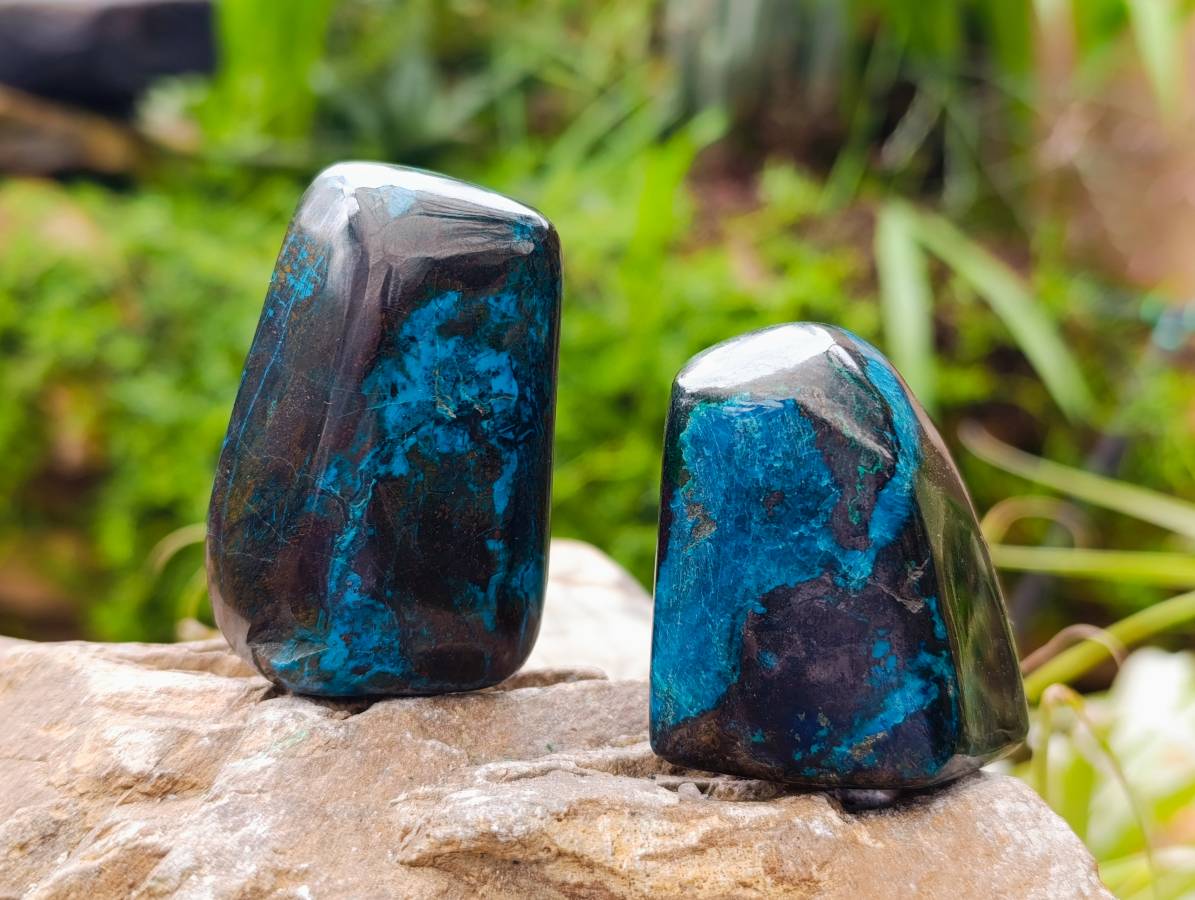 Polished Shattuckite Malachite and Bornite Free Forms x 6 From Kaokoveld, Namibia - Toprock Gemstones and Minerals 