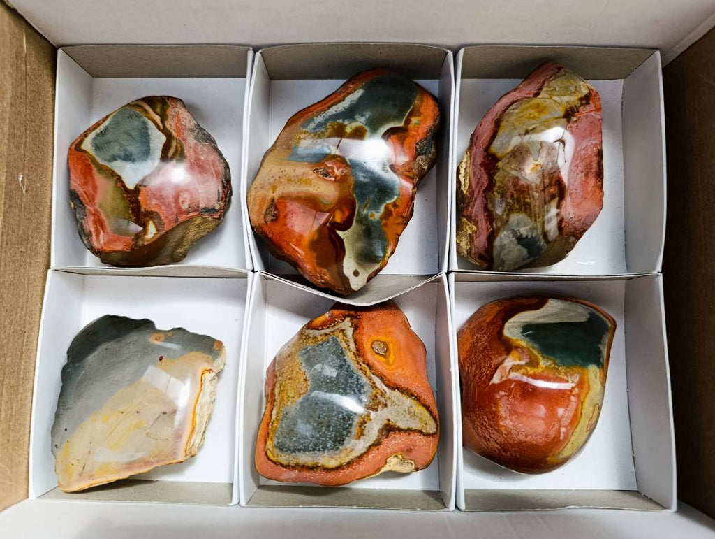 Polished On One Side Polychrome Jasper Nodules x 6 From NW Coast, Madagascar - Toprock Gemstones and Minerals 