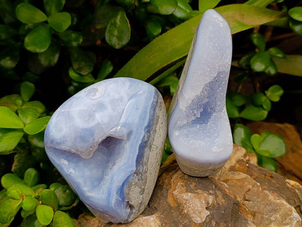 Polished Blue Lace Agate Standing Free Forms x 4 From Nsanje, Malawi