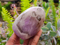 Polished Chevron Amethyst Standing Free Forms x 3 from Ankazobe, Madagascar