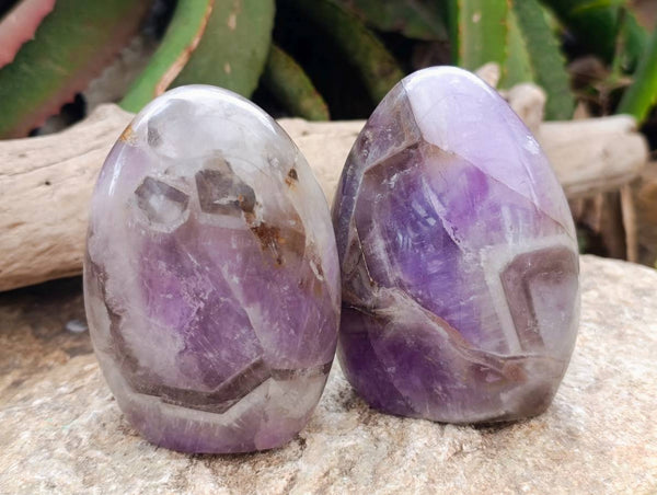 Polished Chevron Amethyst Standing Free Forms x 3 from Ankazobe, Madagascar