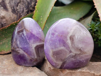 Polished Chevron Amethyst Standing Free Forms x 3 from Ankazobe, Madagascar
