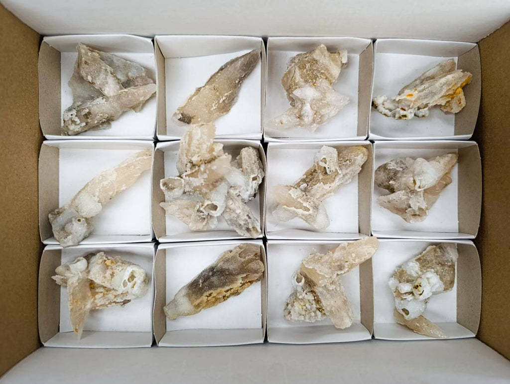 Natural Drusy Quartz Coated Calcite Pseudomorph Specimens x 12 From Alberts Mountain, Lesotho - Toprock Gemstones and Minerals 