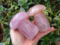 Polished Rose Quartz Mushrooms x 3 From Madagascar