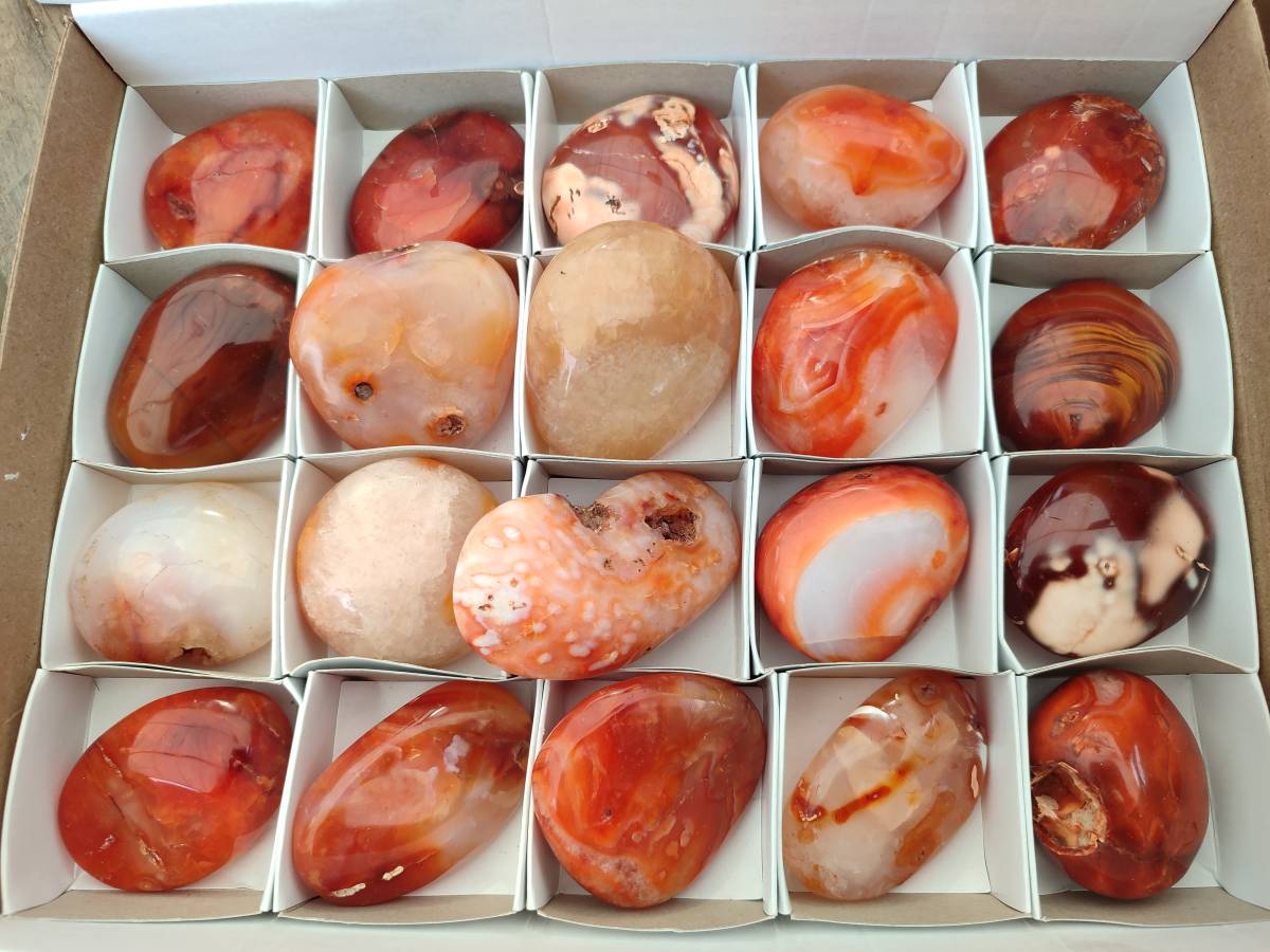 Polished Carnelian Agate Gemstone Galets x 20 From Madagascar - Toprock Gemstones and Minerals 