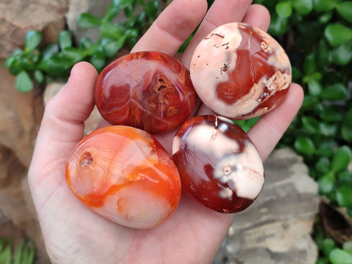 Polished Carnelian Agate Gemstone Galets x 20 From Madagascar - Toprock Gemstones and Minerals 