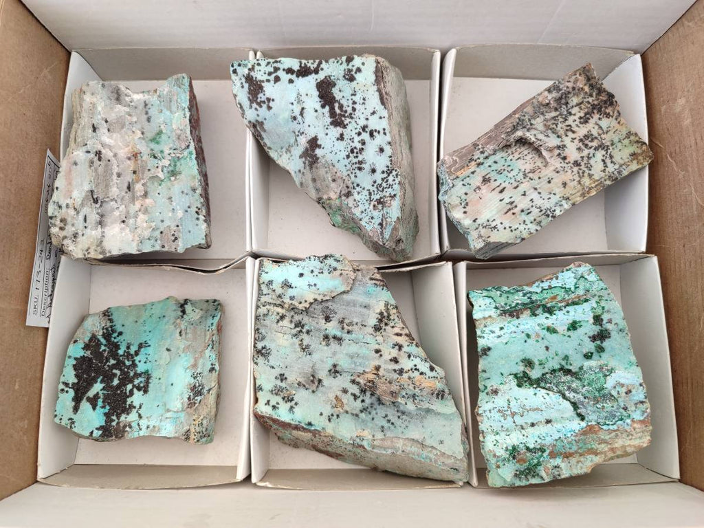 Natural Drusy Coated Chrysocolla Specimens x 6 From Likasi, Congo - Toprock Gemstones and Minerals 