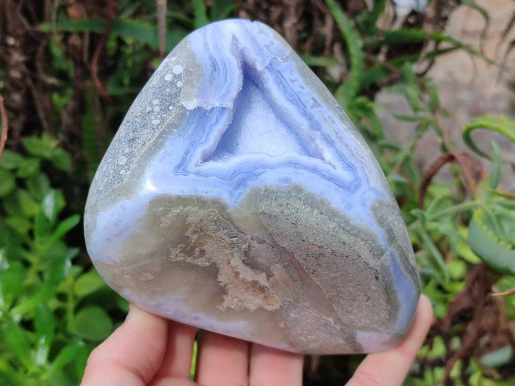 Polished Blue Lace Agate Standing Free Form Geodes x 2 From Nsanje, Malawi - Toprock Gemstones and Minerals 