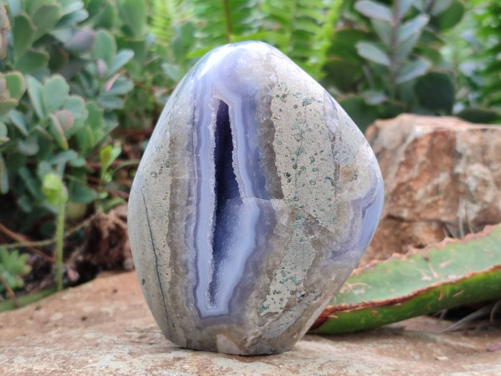 Polished Blue Lace Agate Standing Free Form Geodes x 2 From Nsanje, Malawi - Toprock Gemstones and Minerals 