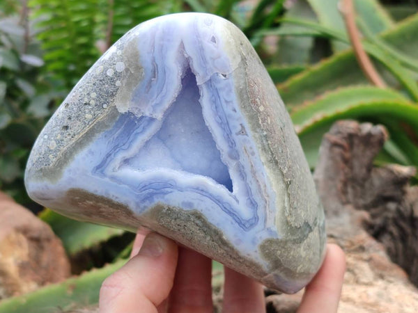 Polished Blue Lace Agate Standing Free Form Geodes x 2 From Nsanje, Malawi