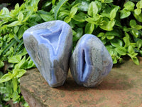 Polished Blue Lace Agate Standing Free Form Geodes x 2 From Nsanje, Malawi