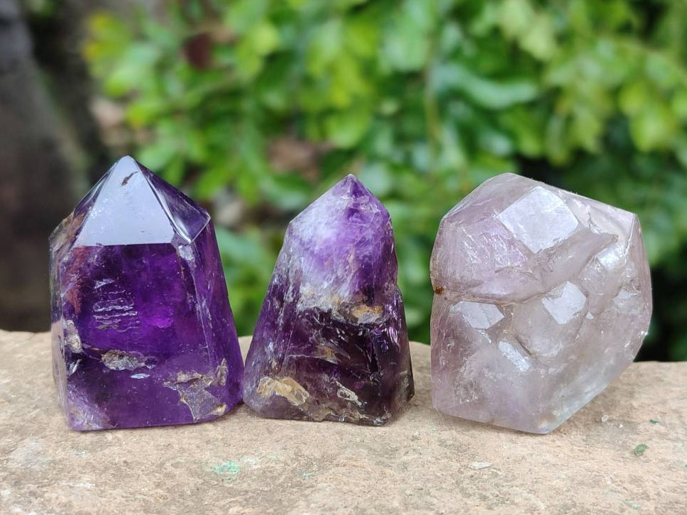 Polished Window Amethyst Crystals x 12 From Akansobe, Madagascar - Toprock Gemstones and Minerals 
